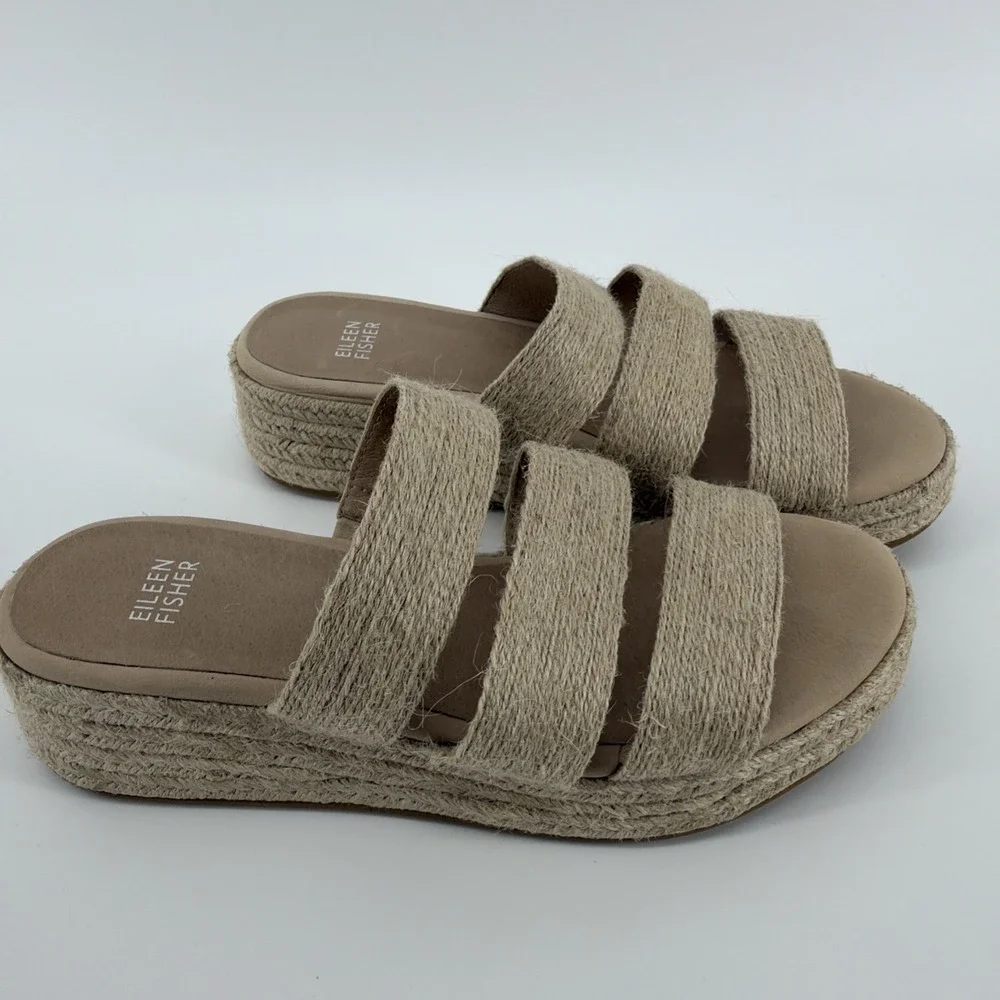 Eileen Fisher‎ Womens Jute Triple Strap Platform Espadrille Slide Sandals 8.5